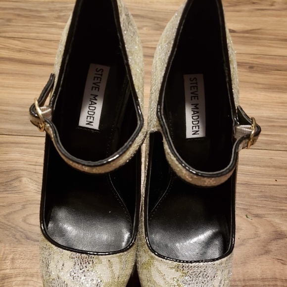 Steve Madden Gold Glitter Heels Viktoree Size 8 Medium - Picture 7 of 8